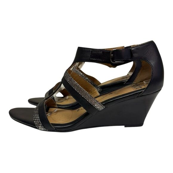 Sofft Pippa Black Wedge Sandals T Strap Ankle Strap Comfort Shoes - Picture 4 of 11